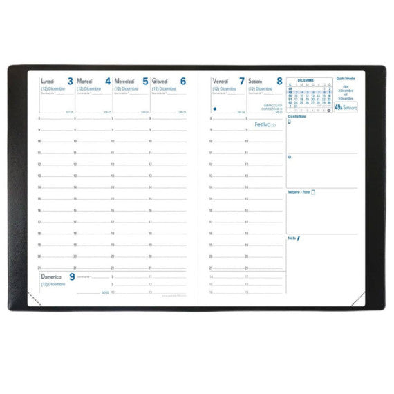 Agenda settimanale 2025 Quo Vadis Rigiro - Impala 9x12,5 cm nero 00309925MQ