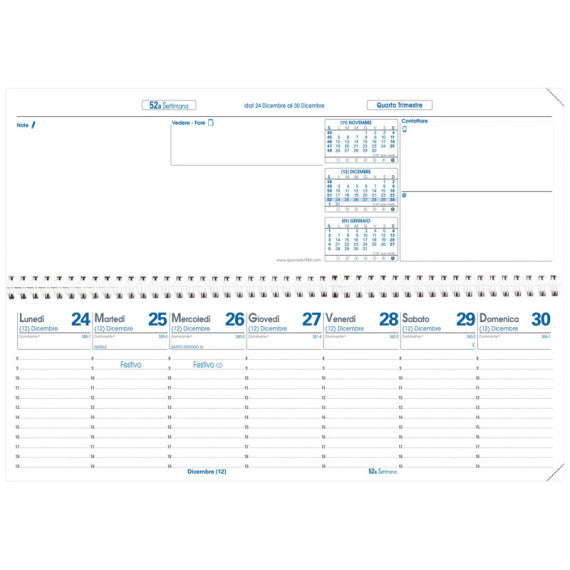 Agenda settimanale Agendascop 2025 - c/spirale - copertina Impala - 30 x 10 cm - nero - Quo Vadis