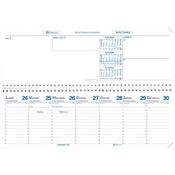 Agenda settimanale Agendascop 2025 - c/spirale - copertina Impala - 30 x 10 cm - nero - Quo Vadis
