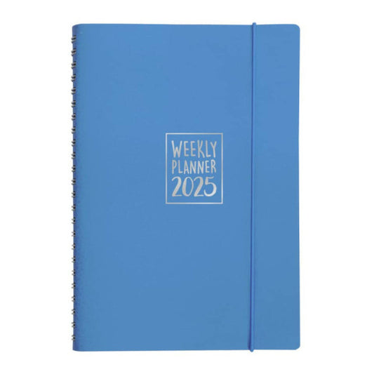 Agenda settimanale Biembi 2025 azzurro spiralata con copertina in cuoio rigenerato 15x21 cm - BNZ265C63-A
