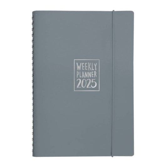 Agenda settimanale Biembi 2025 grigio spiralata con copertina in cuoio rigenerato 15x21 cm -BNZ265C63-G