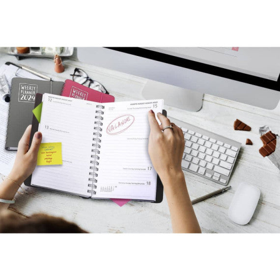 Agenda settimanale Biembi 2025 grigio spiralata con copertina in cuoio rigenerato 9x14 cm - BNZ265C64-G