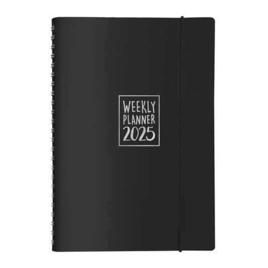 Agenda settimanale Biembi 2025 nero spiralata con copertina in cuoio rigenerato 15x21 cm - BNZ265C63-N