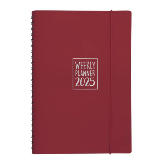 Agenda settimanale Biembi 2025 rosso magenta spiralata con copertina in cuoio rigenerato 15x21 cm -BNZ265C63-R