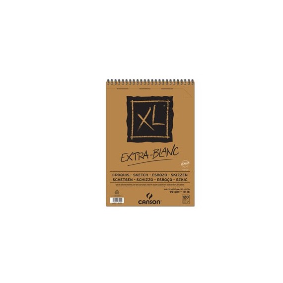 Album spiralato lato corto XL - A4 - 90 gr - 120 fogli - extra white - Canson