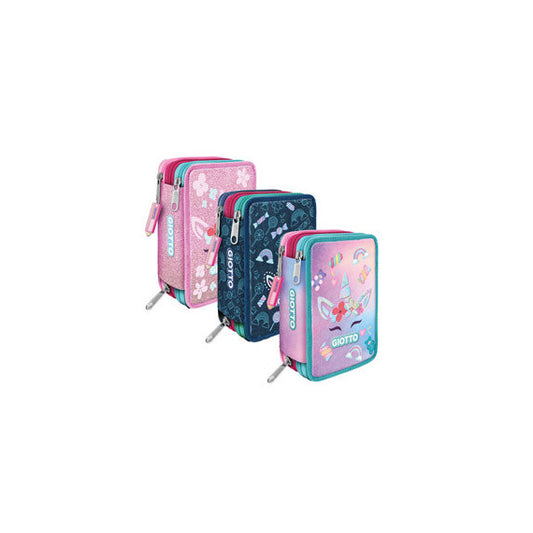 Astuccio 3 zip Candy collection - 19,5 x 7,5 x 12,9 cm - tessuto - fantasie assortite - Giotto