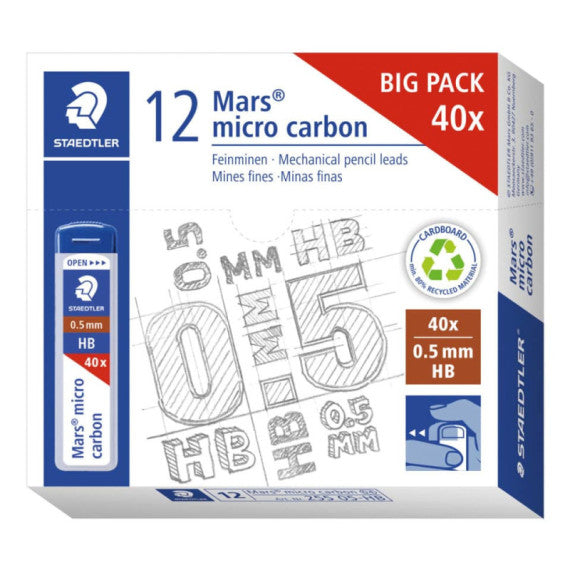Astuccio 40 mine sottili HB Staedtler Mars Micro Carbon 255 0,5 mm - 255 05-HB