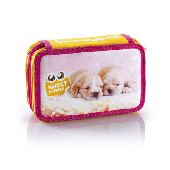 Astuccio a 3 zip Favorit Sweet Puppies con accessori fantasie assortite 13x30x7,5 cm - 100501317