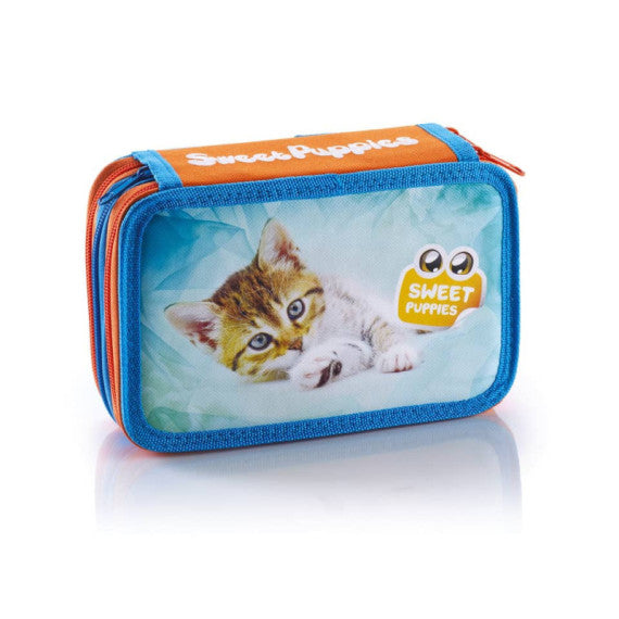 Astuccio a 3 zip Favorit Sweet Puppies con accessori fantasie assortite 13x30x7,5 cm - 100501317
