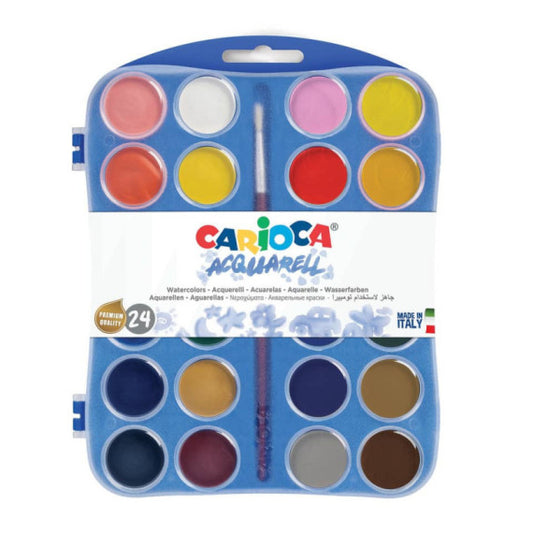 Astuccio acquerelli in pastiglia Carioca Ø 30 mm conf. da 24 colori assortiti - 42401