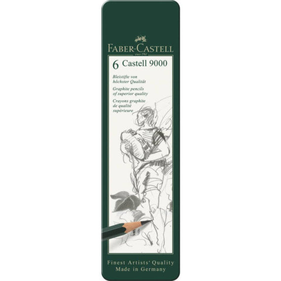 Astuccio in metallo 6 matite Faber-Castell 9000 - gradazioni assortite - 119063