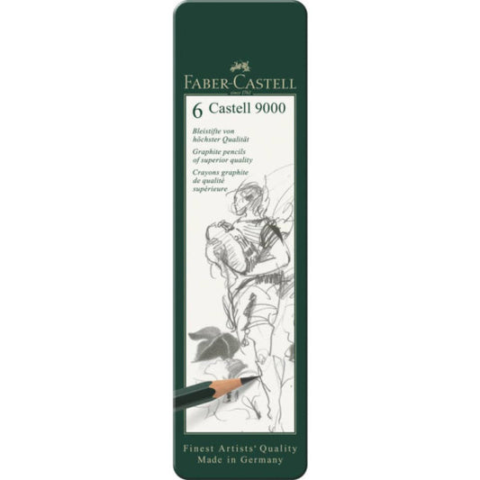 Astuccio in metallo 6 matite Faber-Castell 9000 - gradazioni assortite - 119063