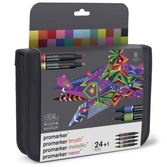 Astuccio pennarelli doppia punta Winsor&Newton marcatore e brush - assortiti - conf. 24 pezzi - 0290037