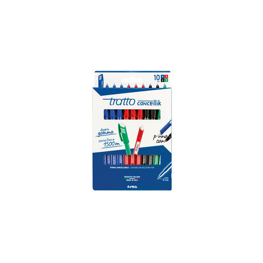 Astuccio Penne a sfera cancellabile Cancellik- punta 1,0mm - 10 colori assortiti  - Tratto - conf. 10 pezzi