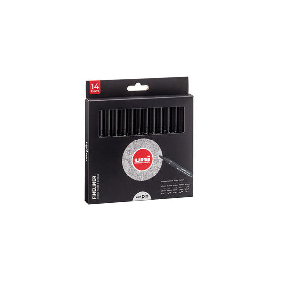 Astuccio Pin fineliner - nero - 14 gradazioni - Uni Mitsubishi - conf. 14 pezzi