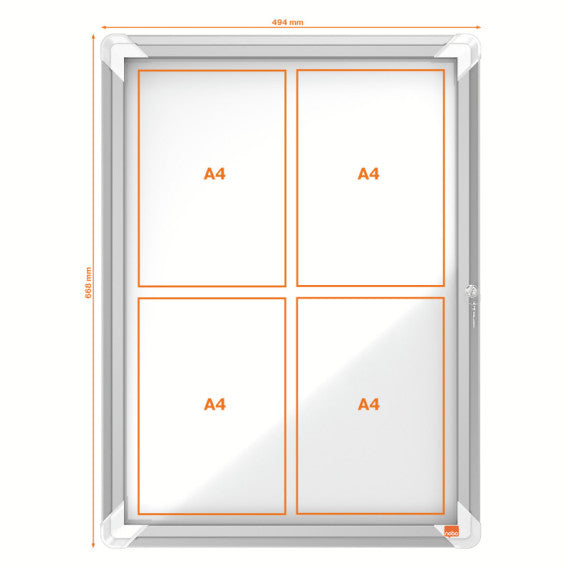 Bacheca per esterni - fondo magnetico bianco - 4 fogli A4 - verticale - Nobo
