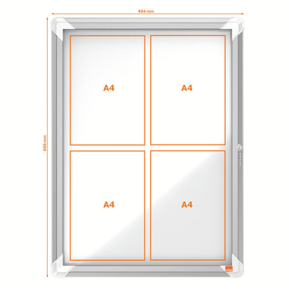 Bacheca per esterni - fondo magnetico bianco - 4 fogli A4 - verticale - Nobo