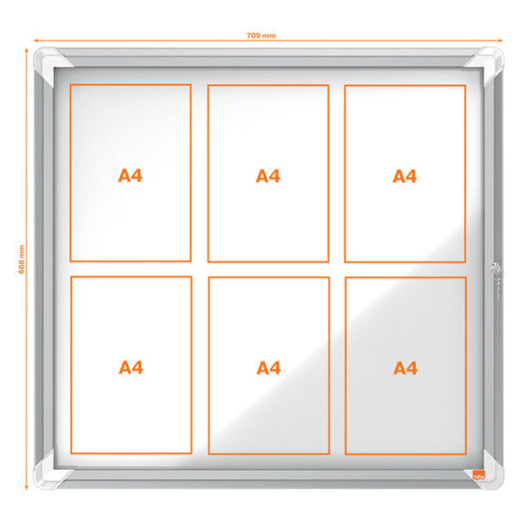 Bacheca per esterni - fondo magnetico bianco - 6 fogli A4 - orizzontale - Nobo