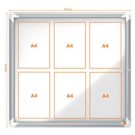 Bacheca per esterni - fondo magnetico bianco - 6 fogli A4 - orizzontale - Nobo