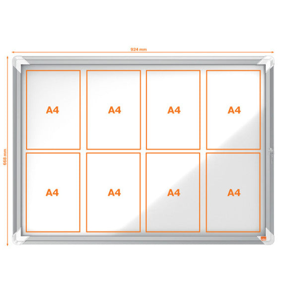 Bacheca per interni - fondo magnetico bianco - 8 fogli A4 - orizzontale - Nobo