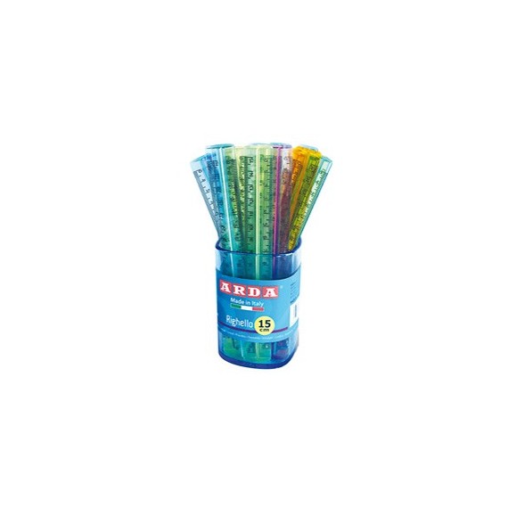 Barattolo 50 righelli - 15cm - colori trasparenti assortiti - Arda