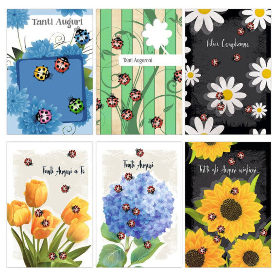 Biglietti augurali Biembi Compleanno 12x18 cm conf. 6 pezzi assortiti - coccinelle - BXBDKTC06