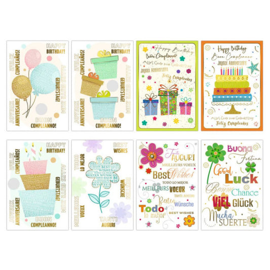 Biglietti augurali Biembi Compleanno 12x18 cm conf. 8 pezzi assortiti - multilingua - BXBDKTC08