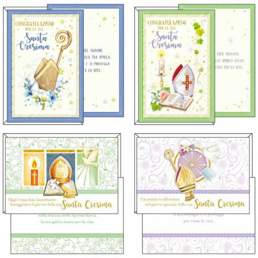 Biglietti augurali Kartos ''Cresima'' mitrie con fiori conf. 12 biglietti con busta - 17355401