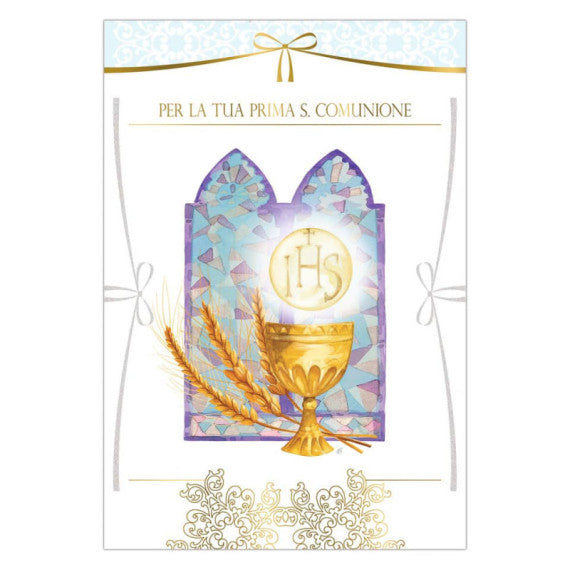 Biglietti augurali Prima Comunione Biembi 12x18 cm conf. da 6 pezzi assortiti - Comunione con portasoldi -