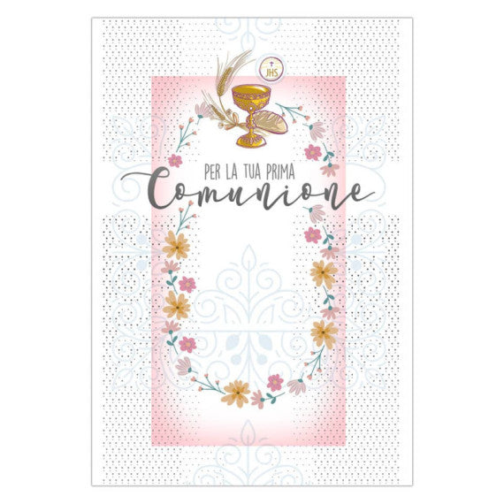Biglietti augurali Prima Comunione Biembi 12x18 cm conf. da 6 pezzi assortiti - Comunione con portasoldi -