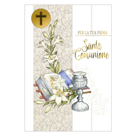 Biglietti augurali Prima Comunione Biembi Oro 12x18 cm conf. da 6 pezzi assortiti - Comunione - BXBDKTC01