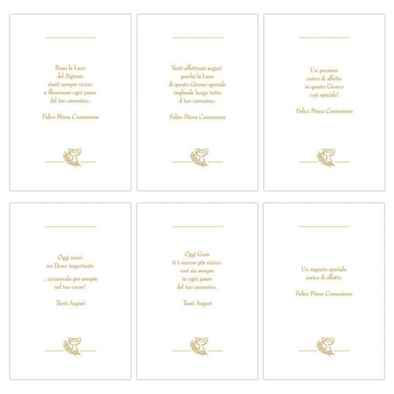 Biglietti augurali Prima Comunione Biembi Oro 12x18 cm conf. da 6 pezzi assortiti - Comunione - BXBDKTC01