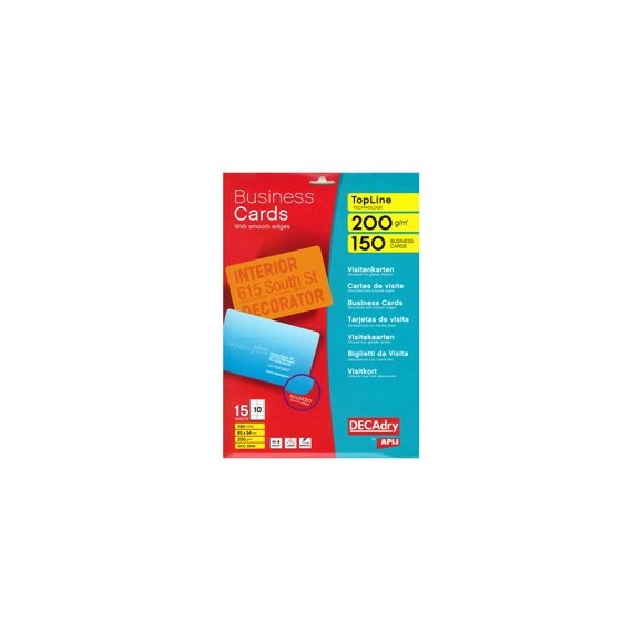 Biglietti da visita - 85 x 54 mm - 200 gr - angoli tondi - bordo liscio - bianco - Decadry - conf. 15 fogli da 10 biglie