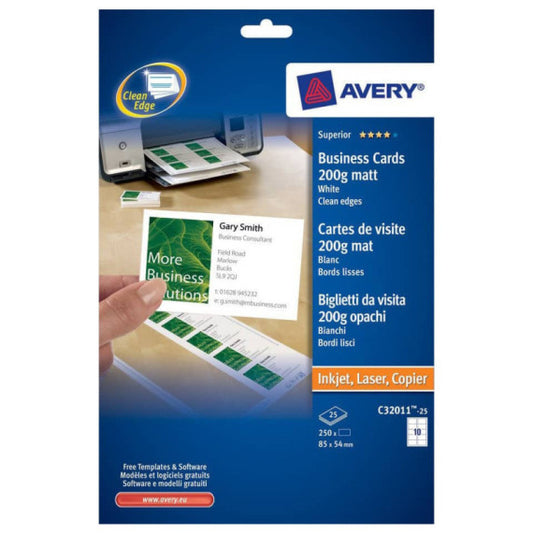 Biglietti da visita personalizzabili Avery Quick&Clean? 85x54 mm 10/foglio opachi per laser - conf. 25 ff C32011-25