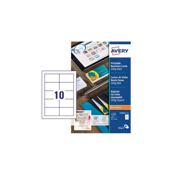 Biglietti da visita personalizzabili Avery Quick&Clean? 85x54 mm 10/foglio opachi per laser - conf. 25 ff C32011-25