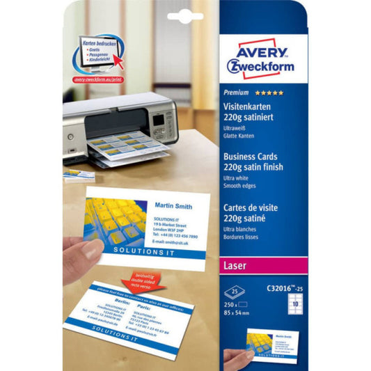 Biglietti da visita personalizzabili Avery Quick&Clean? 85x54 mm 10/foglio satinati - laser - cf. 25 ff C32016-25