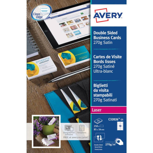 Biglietti da visita personalizzabili Avery Quick&Clean? 85x54 mm 10/foglio satinati - laser - cf. 25 ff C32026-25
