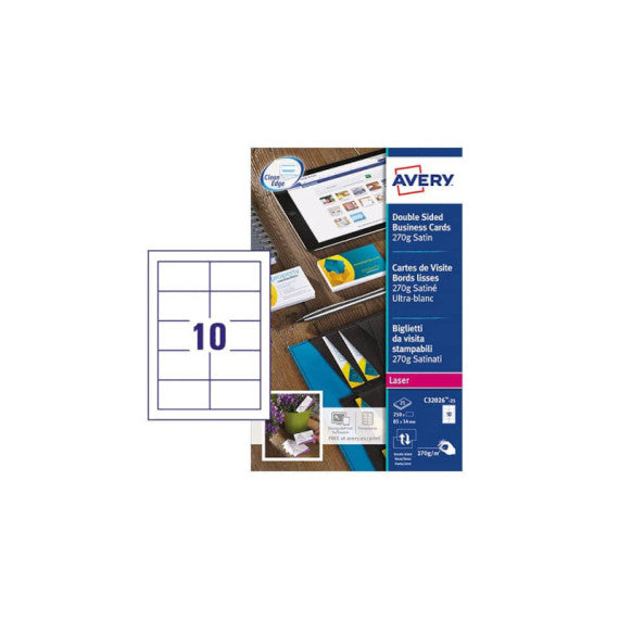 Biglietti da visita personalizzabili Avery Quick&Clean? 85x54 mm 10/foglio satinati - laser - cf. 25 ff C32026-25