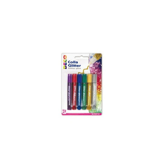 Blister colla glitter - 10,5 ml - colori assortiti metal - Deco - conf. 6 pezzi