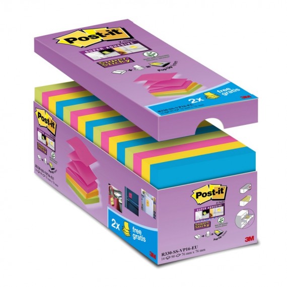 Blocchetto Post it® Super Sticky Z Notes - R-330-SS-VP16 - per dispenser - 76 x 76 mm - 90 fogli - Post it® - conf. 16