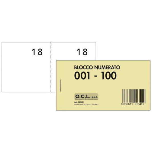 Blocchi lotteria Madre/Figlia O.C.L. - serie numerata da 1 a 100 bianco - conf. 10 pezzi - 0212N