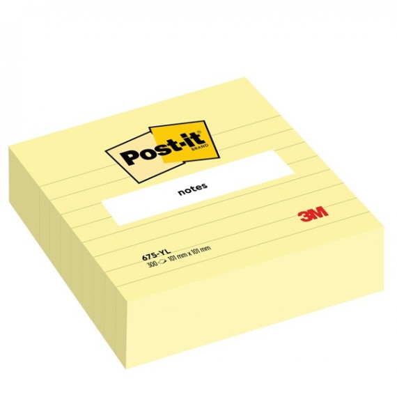 Blocco 300 foglietti Post it  Super Sticky - 675YL - a righe - 100 x 100 mm - giallo Canary - Post it