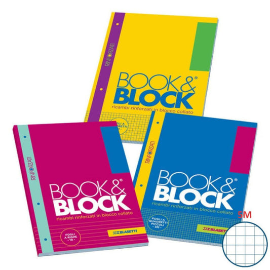 Blocco 40 ff A4 collato lato lungo - forati e rinforzati - 80 gr/mq Blasetti Blocco Book & Block  quadretto 5M - 5720