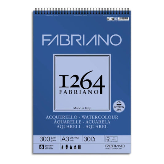 Blocco acquerello spiralato Fabriano 300 g - 30 fogli A3 - 19100650