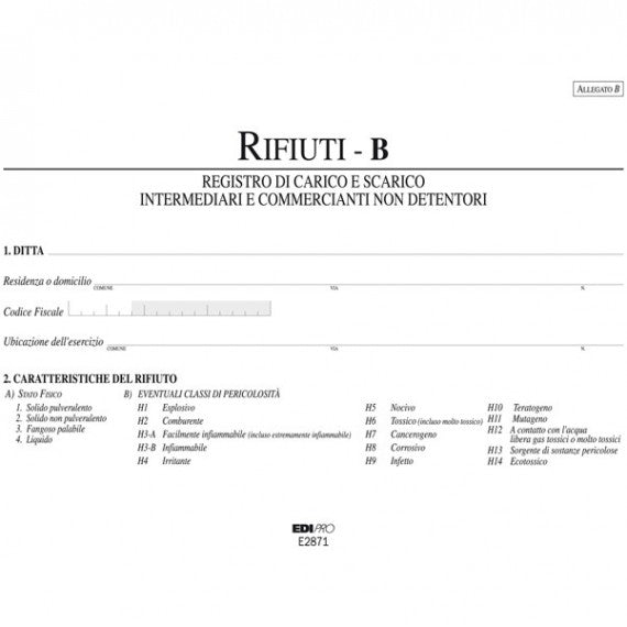 Blocco carico/scarico rifiuti non detentori (Mod. B) - 22,5 x 29,7cm - 100pg - numerate - Edipro