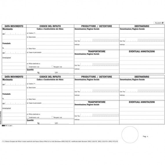 Blocco carico/scarico rifiuti non detentori (Mod. B) - 22,5 x 29,7cm - 100pg - numerate - Edipro