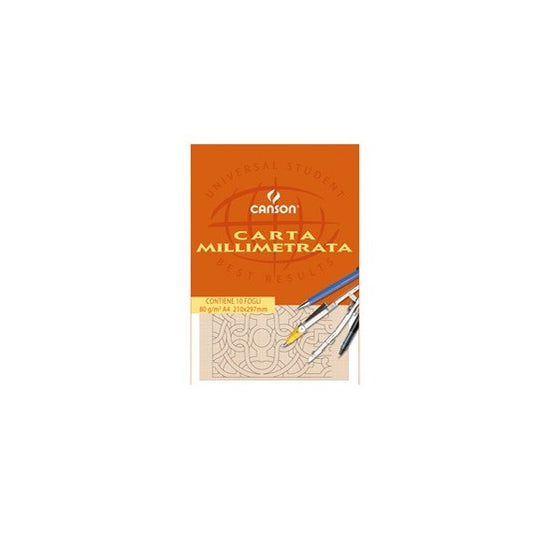 Blocco carta opaca millimetrata - 210x297mm - 10 fogli - 80gr - Canson