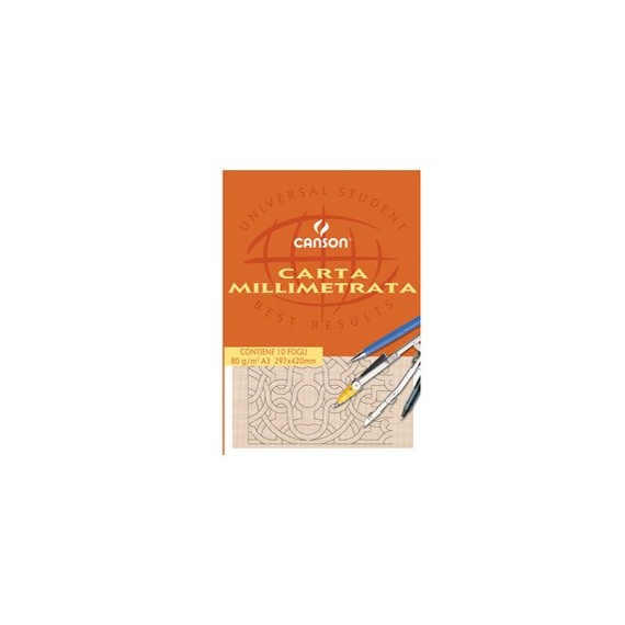 Blocco carta opaca millimetrata - 297x420mm - 10 fogli - 80gr - Canson