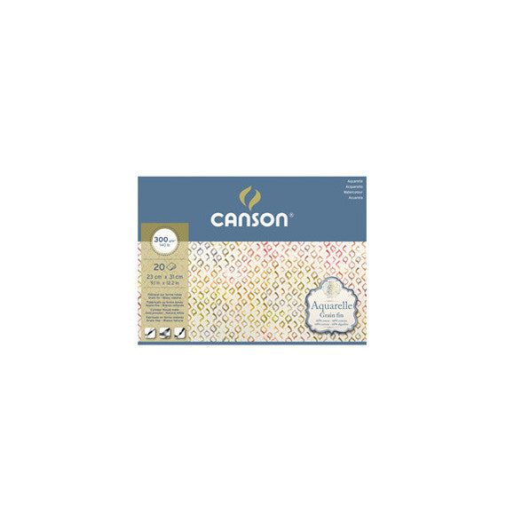 Blocco collato 4 lati Aquarelle - 23x31 cm - 300 gr - 20 fogli - grana fine - Canson