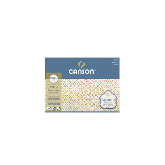 Blocco collato 4 lati Aquarelle - 23x31 cm - 300 gr - 20 fogli - grana fine - Canson